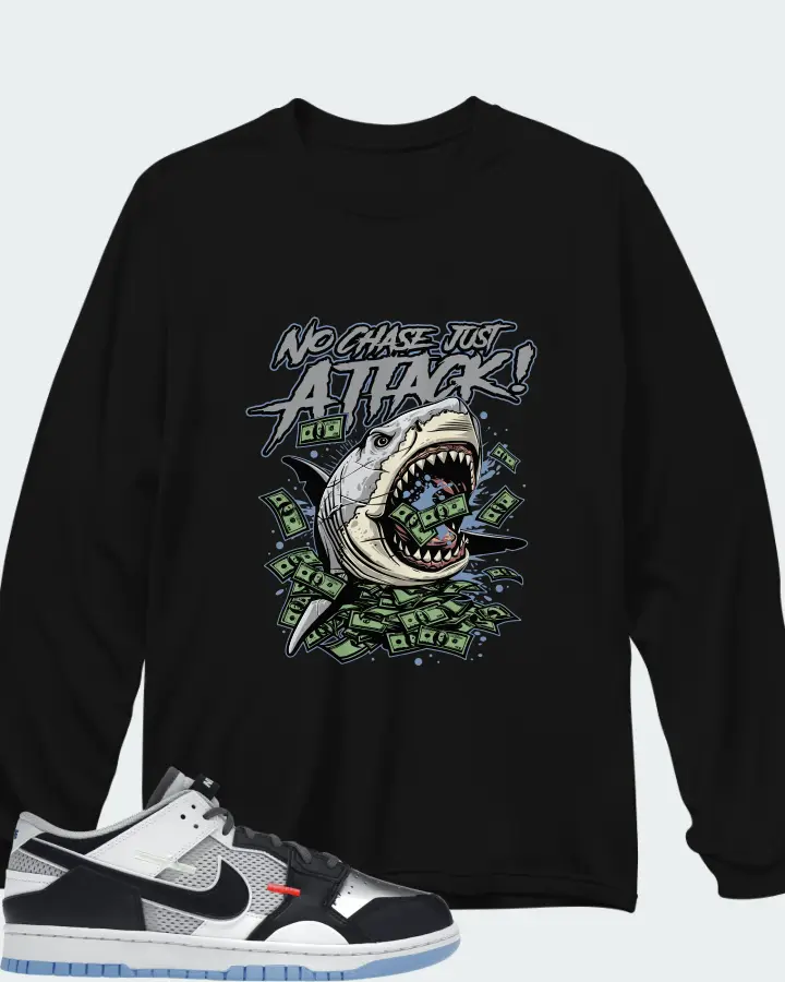 Nike Dunk Low Scrap Black Neutral Grey University Blue White Matching Long Sleeve T-Shirt