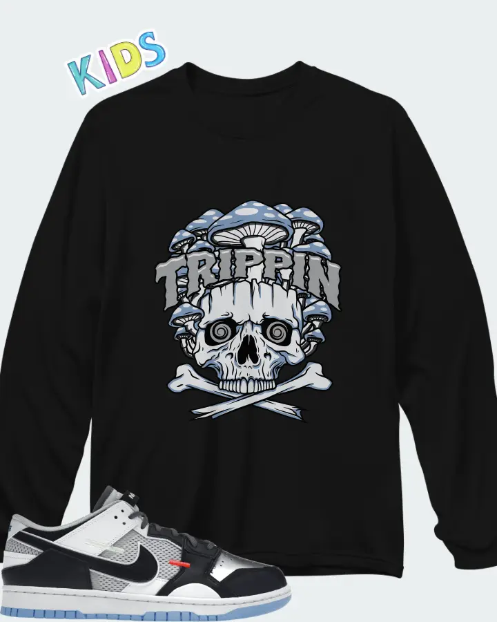 Nike Dunk Low Scrap Black Neutral Grey University Blue White Matching Kid's Long Sleeve T-Shirt
