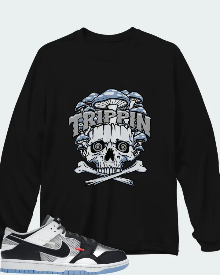 Nike Dunk Low Scrap Black Neutral Grey University Blue White Matching Long Sleeve T-Shirt