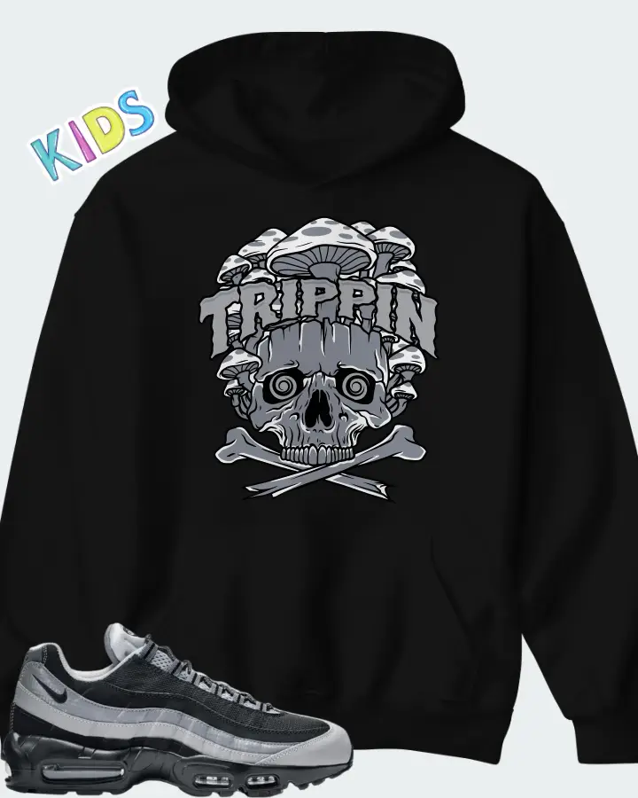 Nike Air Max 95 Black Wolf Grey Cool Grey Matching Kid's Hoodie