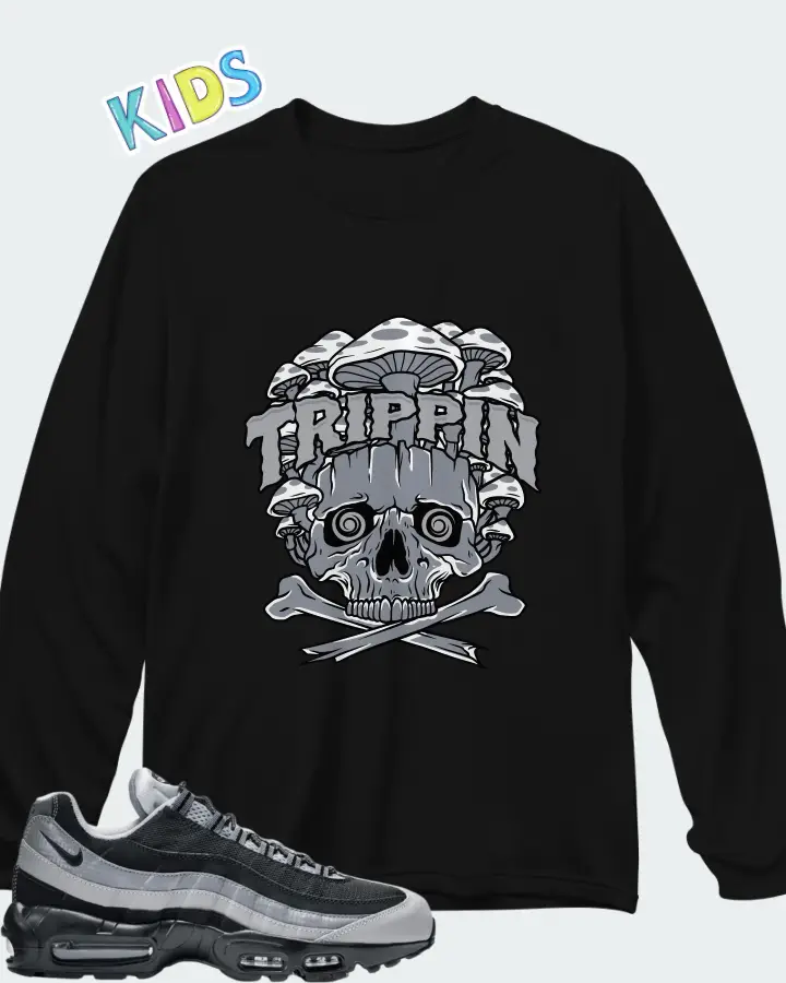 Nike Air Max 95 Black Wolf Grey Cool Grey Matching Kid's Long Sleeve T-Shirt