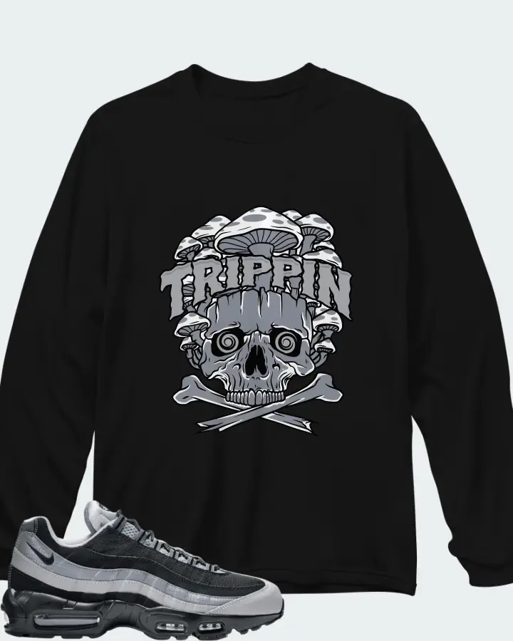 Nike Air Max 95 Black Wolf Grey Cool Grey Matching Long Sleeve T-Shirt