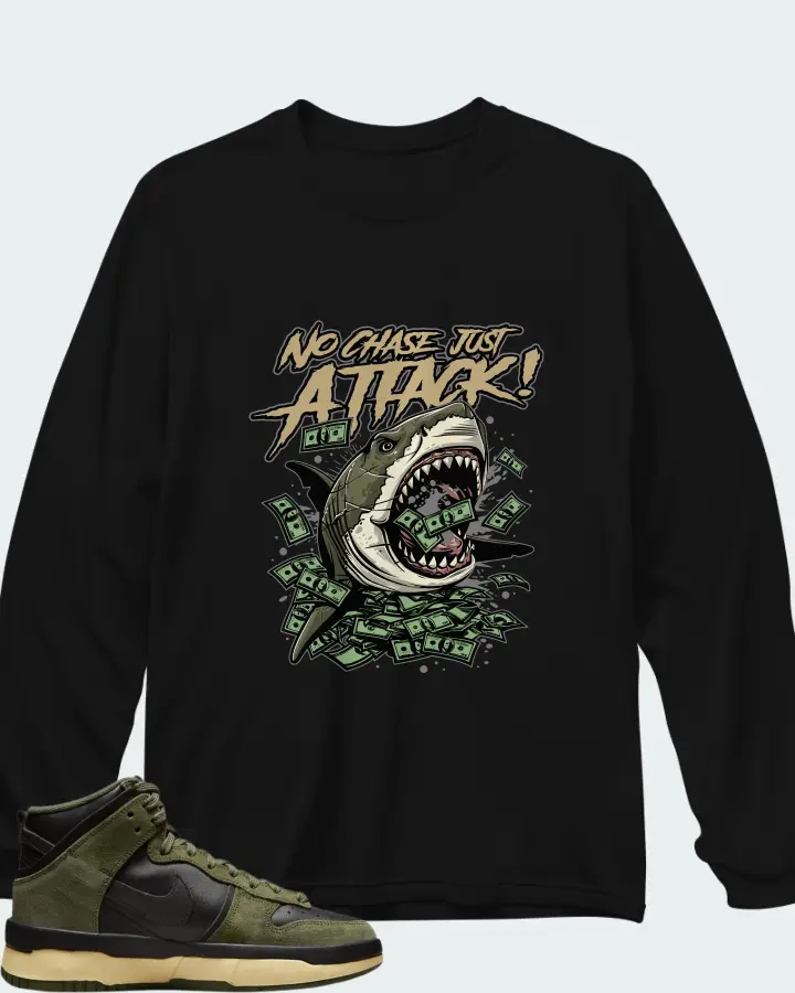 Nike Dunk High Up Medium Olive Black Velvet Brown Wolf Grey (Women's) Matching Long Sleeve T-Shirt