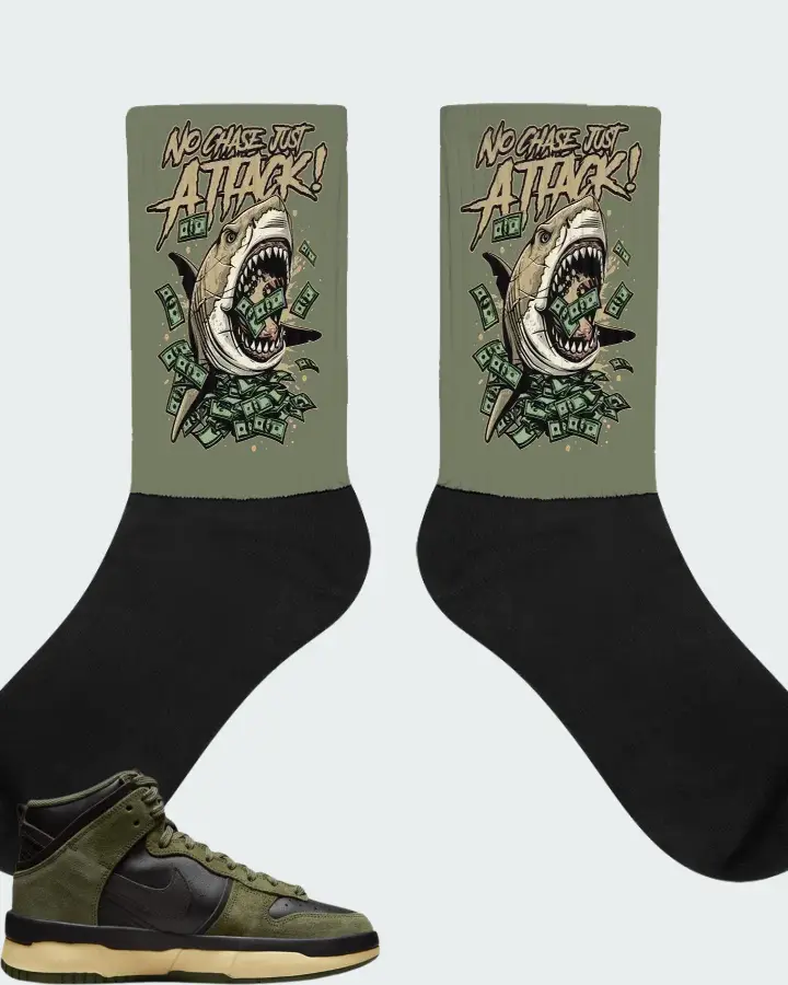 Nike Dunk High Up Medium Olive Black Velvet Brown Wolf Grey (Women's) Matching Socks