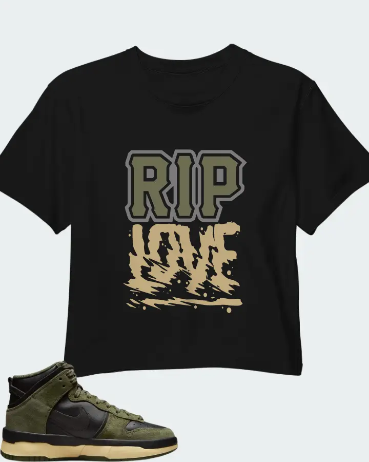 Nike Dunk High Up Medium Olive Black Velvet Brown Wolf Grey (Women's) Matching Crop Top