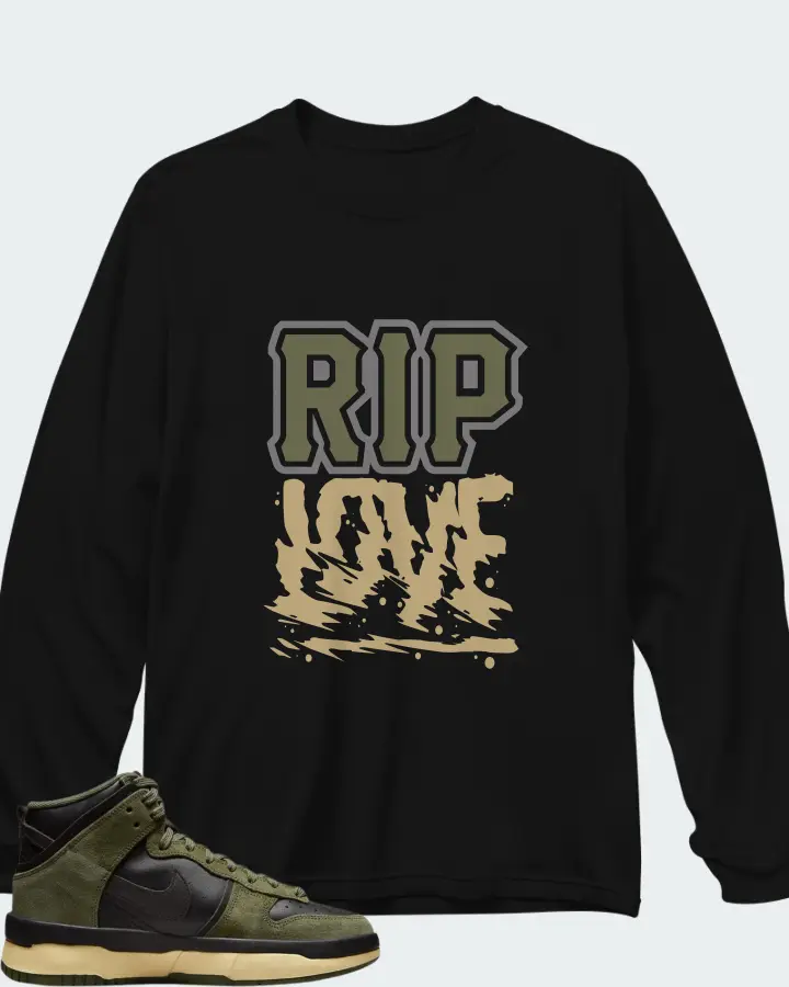Nike Dunk High Up Medium Olive Black Velvet Brown Wolf Grey (Women's) Matching Long Sleeve T-Shirt