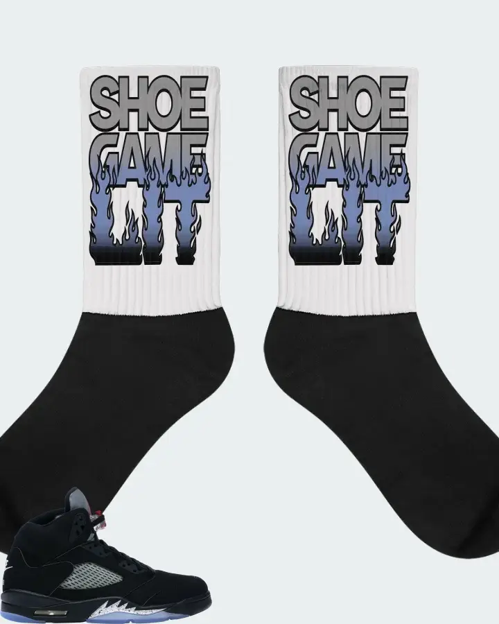 Air Jordan 5 Retro Metallic Black Fire Red Metallic Silver Sneaker Matching White Socks - Shoe Game Lit Refreshed