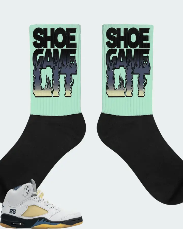 Jordan 5 Retro Sneaker Matching Mint Socks - Shoe Game Lit Refreshed
