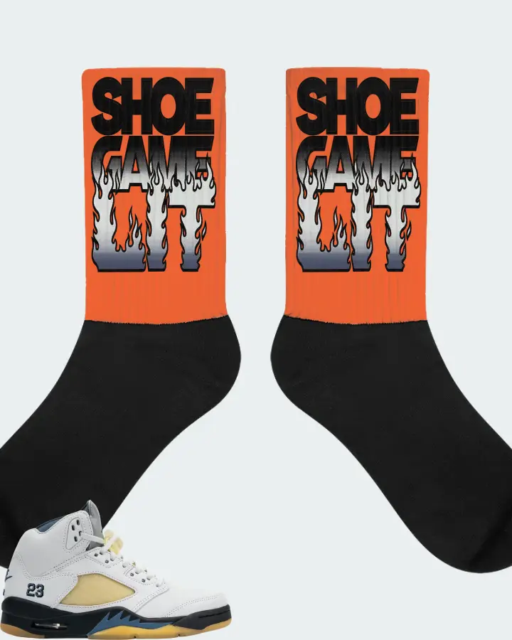 Jordan 5 Retro Sneaker Matching Orange Socks - Shoe Game Lit Refreshed