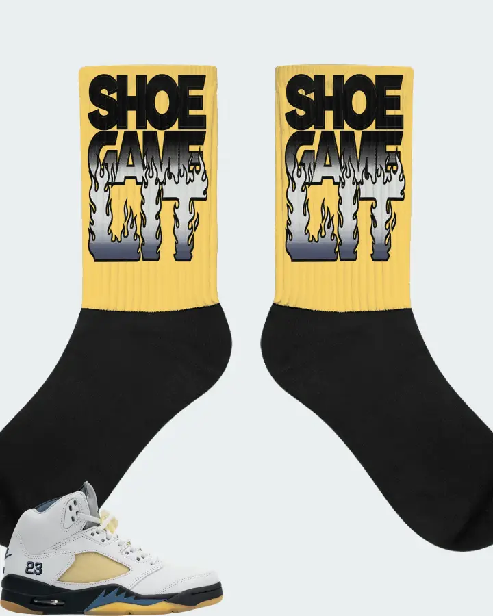Jordan 5 Retro Sneaker Matching Yellow Socks - Shoe Game Lit Refreshed