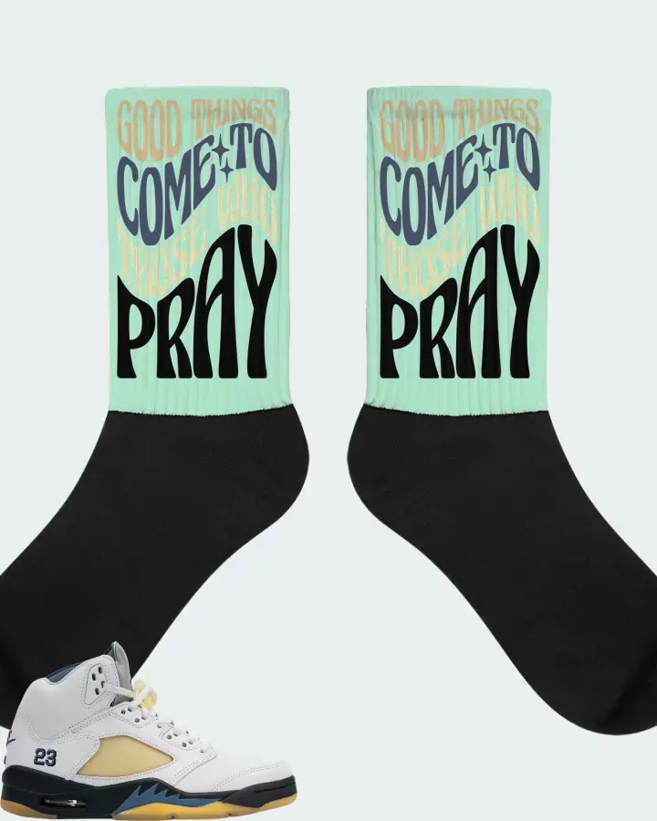 Jordan 5 Retro Sneaker Matching Mint Socks - Good Things Come To Those Who Pray