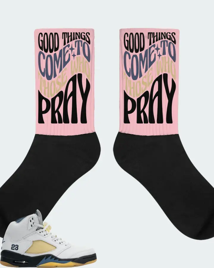 Jordan 5 Retro Sneaker Matching Pink Socks - Good Things Come To Those Who Pray