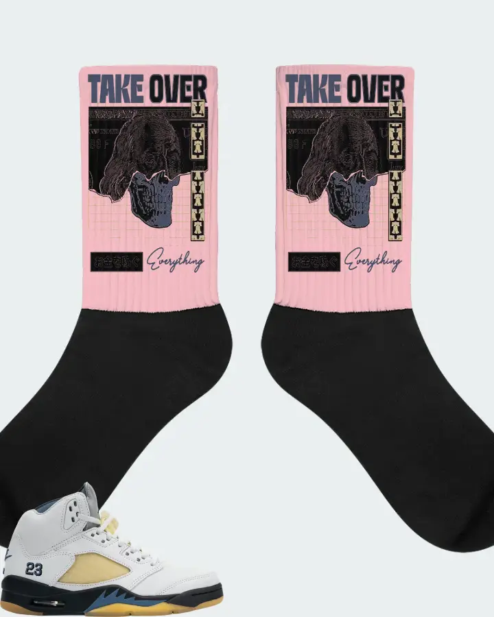 Jordan 5 Retro Sneaker Matching Pink Socks - Take Over