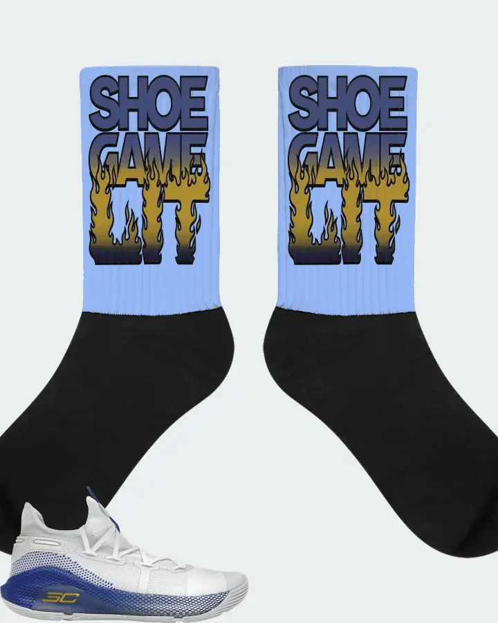Under Armour Curry 6 Sneaker Matching Carolina Blue Socks - Shoe Game Lit Refreshed