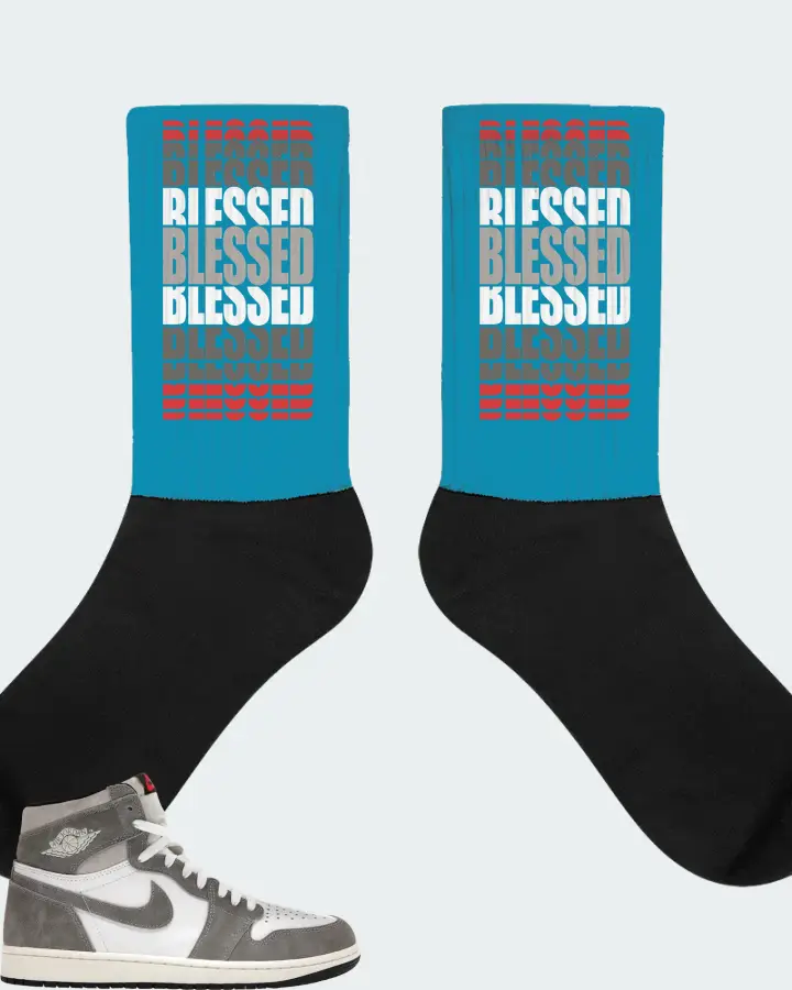 Jordan 1 Retro High OG Sneaker Matching Aqua Socks - BLESSED Many Times
