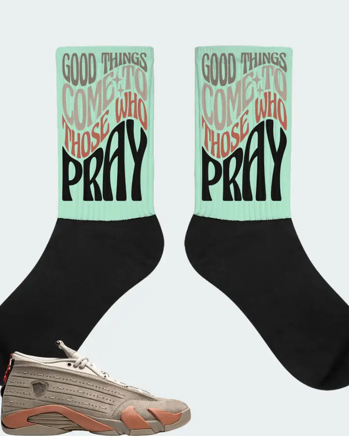 Jordan 14 Retro Sneaker Matching Mint Socks - Good Things Come To Those Who Pray