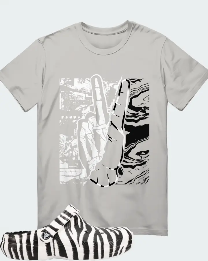 Crocs Classic Clog Zebra Sneaker Matching Grey T-Shirt - Peace of mind