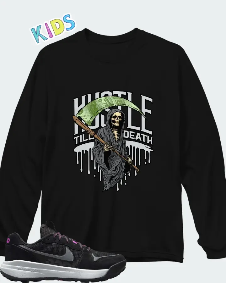 Nike ACG Lowcate Black Cool Grey Hyper Violet Matching Kid's Long Sleeve T-Shirt