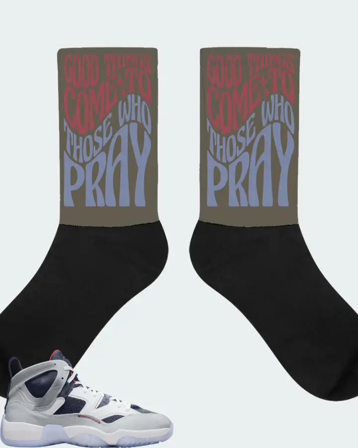 Jordan Jumpman Two Trey Sneaker Matching Army Green Socks - Good Things Come To Those Who Pray