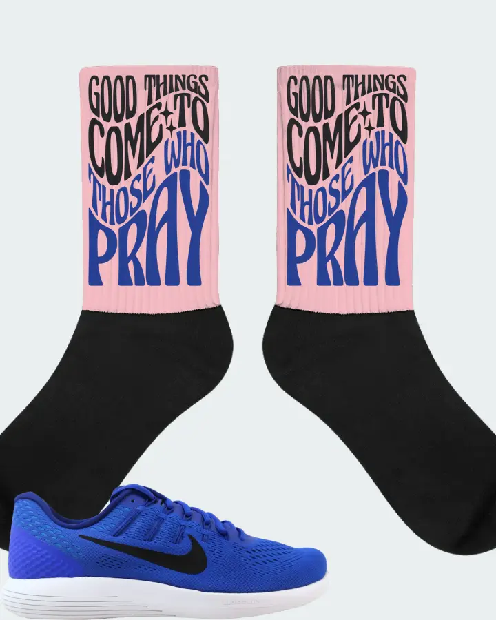 Nike Lunarglide 8 Sneaker Matching Pink Socks - Good Things Come To Those Who Pray