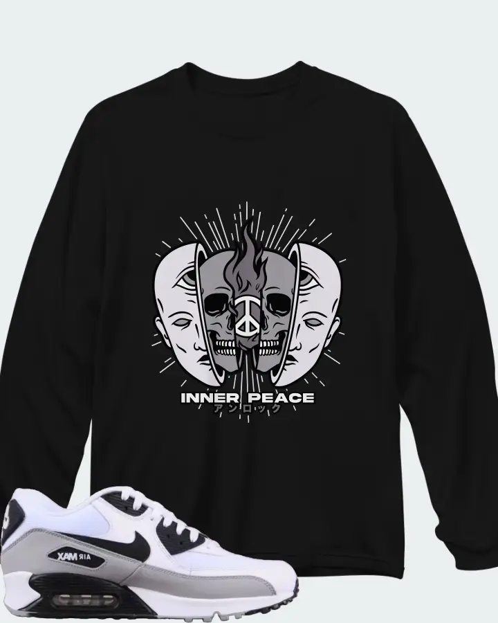 Nike Air Max 90 Essential White Black Grey Matching Long Sleeve T-Shirt