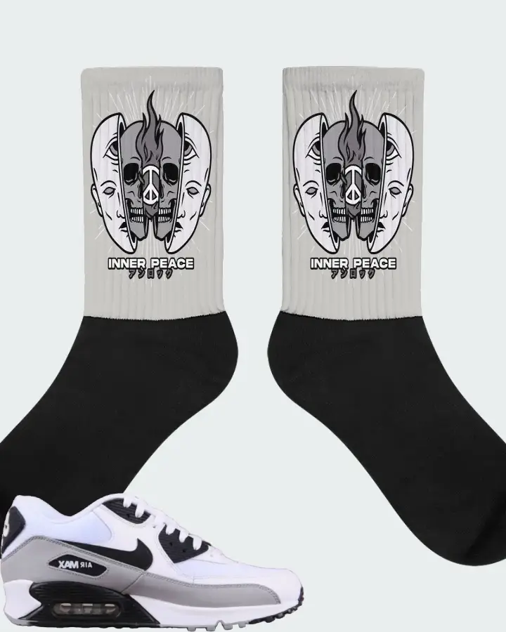 Nike Air Max 90 Essential White Black Grey Matching Socks