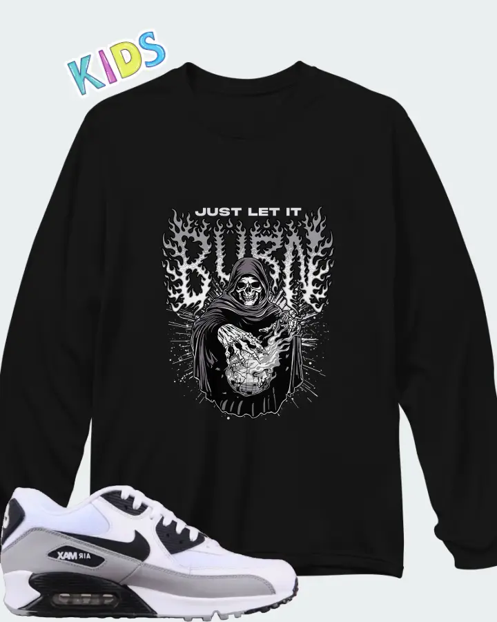 Nike Air Max 90 Essential White Black Grey Matching Kid's Long Sleeve T-Shirt
