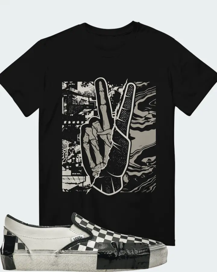 Vans Classic Slip-On VLT LX Sneaker Matching Black T-Shirt - Peace of mind