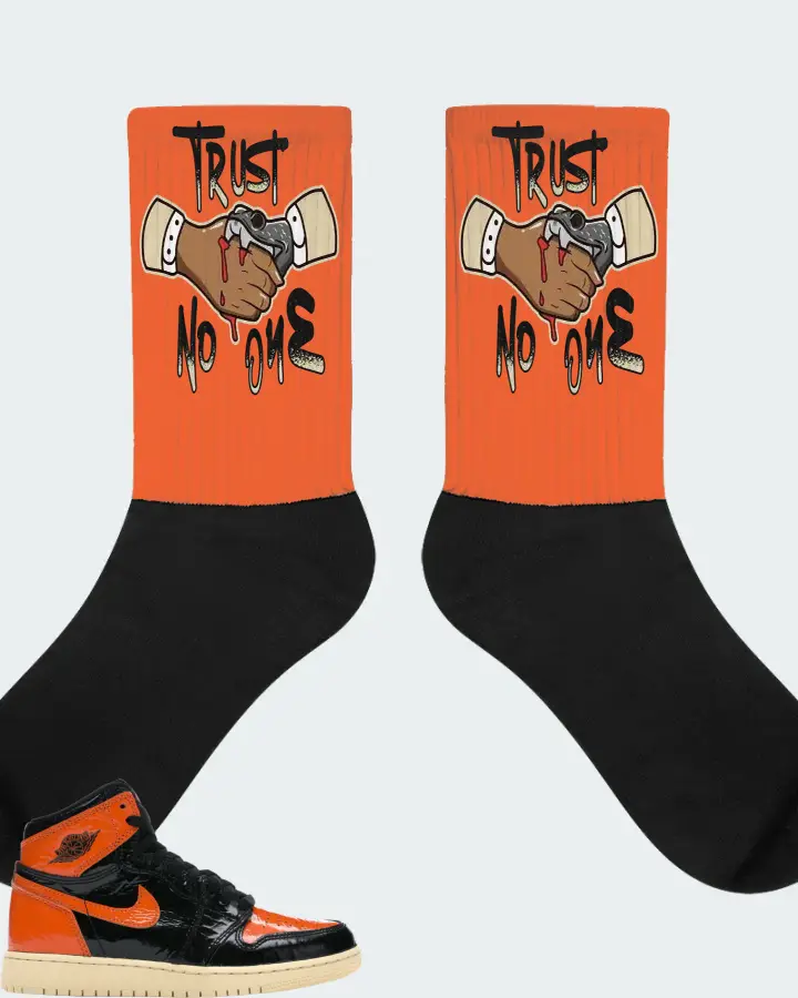 Jordan 1 Retro High Sneaker Matching Orange Socks - Trust No One