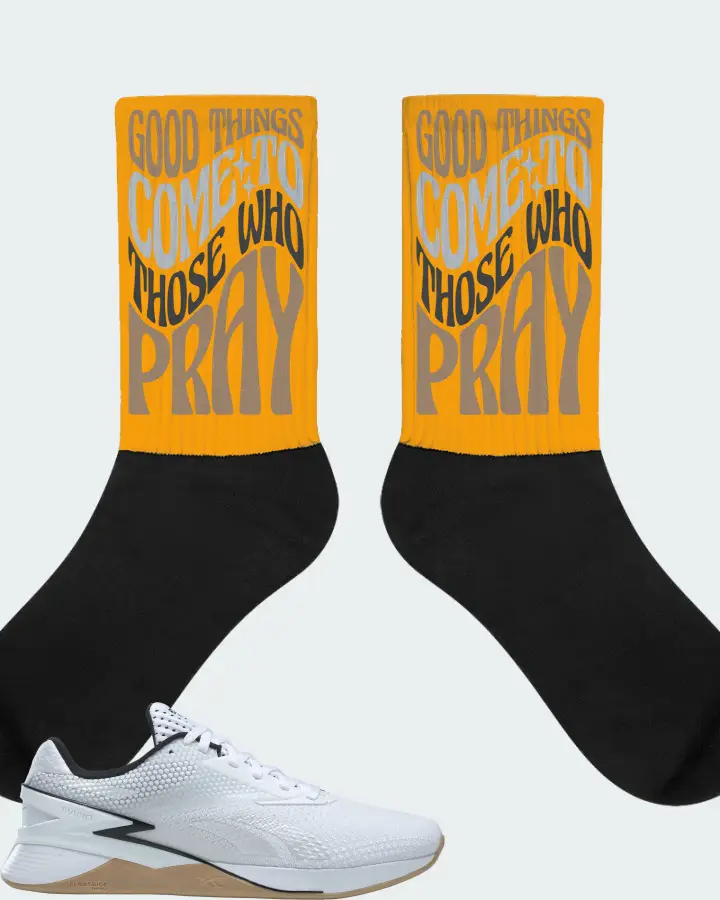 Reebok Nano X3 Sneaker Matching Gold Socks - Good Things Come To Those Who Pray