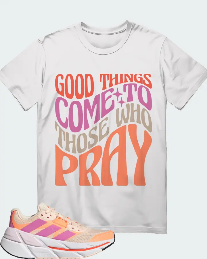 Adidas Adistar CS Bliss Orange Pulse Lilac Sneaker Matching White T-Shirt - Good Things Come To Those Who Pray