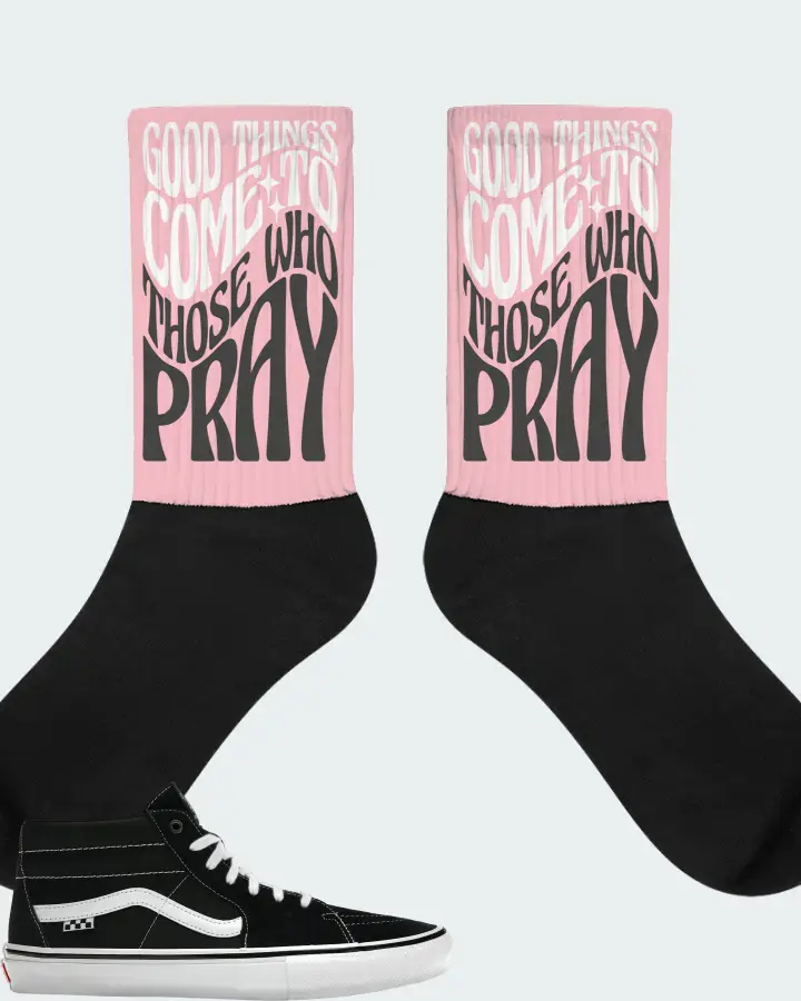 Vans Skate Grosso Mid Sneaker Matching Pink Socks - Good Things Come To Those Who Pray