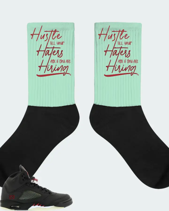 Jordan 5 Retro Sneaker Matching Mint Socks - HUSTLE TILL YOUR HATERS ASK