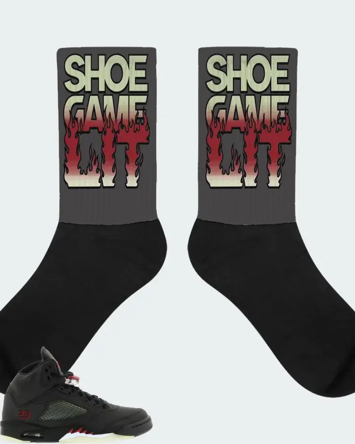 Jordan 5 Retro Sneaker Matching Dark Grey Socks - Shoe Game Lit Refreshed