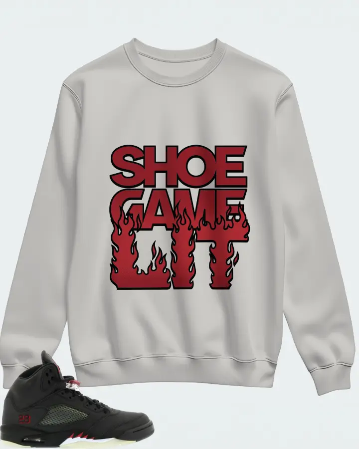 Jordan 5 Retro Sneaker Matching Grey Sweatshirt - Shoe Game Lit Refreshed