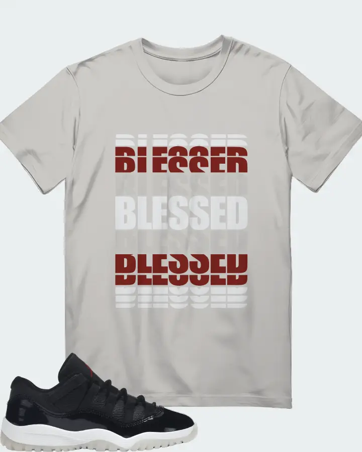 Jordan 11 Retro Low Sneaker Matching Grey T-Shirt - BLESSED Many Times