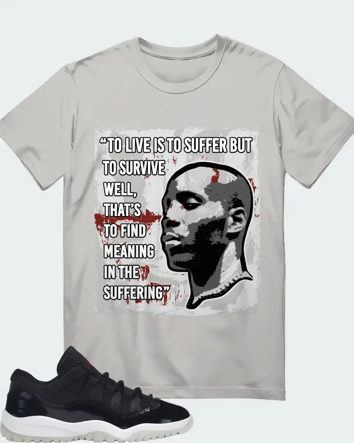Jordan 11 Retro Low Sneaker Matching Grey T-Shirt - DMX Suffer Quote