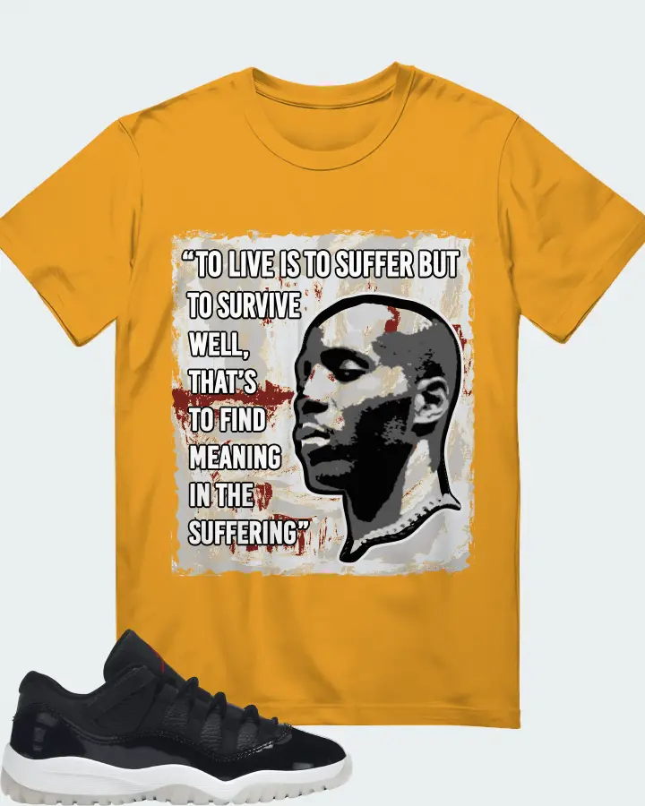 Jordan 11 Retro Low Sneaker Matching Mustard T-Shirt - DMX Suffer Quote