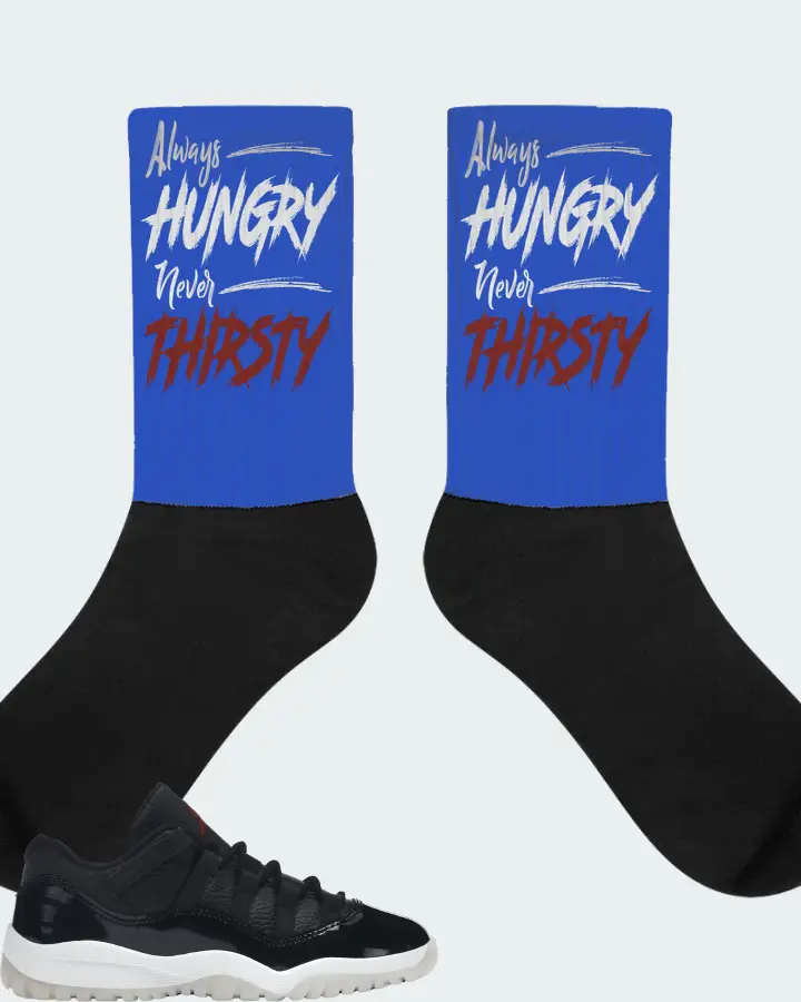 Jordan 11 Retro Low Sneaker Matching Royal Blue Socks - Always HUNGRY Never THIRSTY