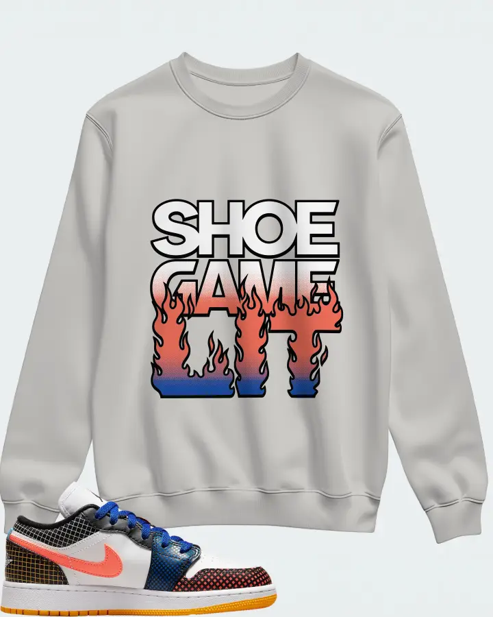 Jordan 1 Low Sneaker Matching Grey Sweatshirt - Shoe Game Lit Refreshed