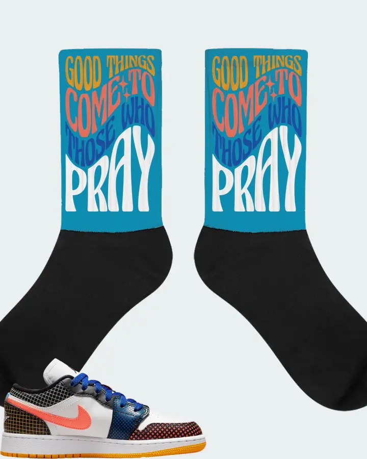 Jordan 1 Low Sneaker Matching Aqua Socks - Good Things Come To Those Who Pray