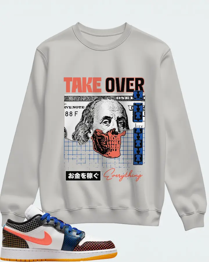 Jordan 1 Low Sneaker Matching Grey Sweatshirt - Take Over