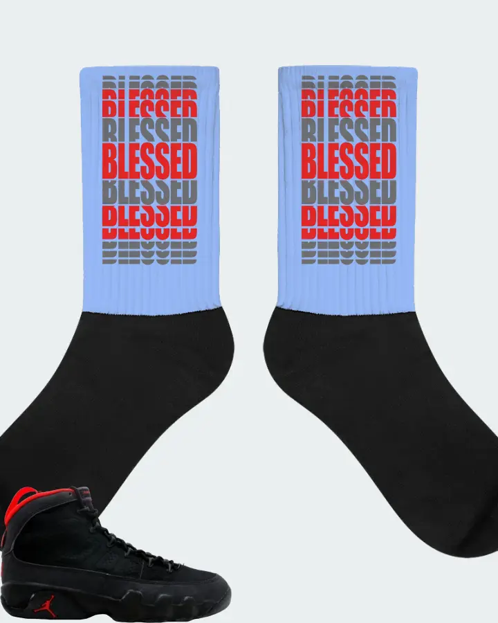 Jordan 9 OG Sneaker Matching Carolina Blue Socks - BLESSED Many Times