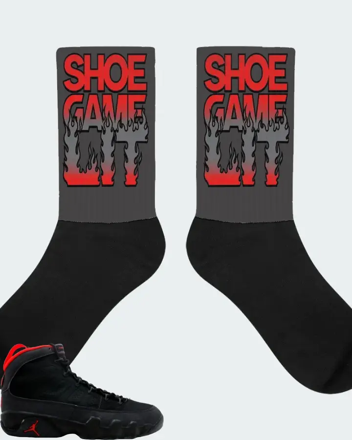 Jordan 9 OG Sneaker Matching Dark Grey Socks - Shoe Game Lit Refreshed
