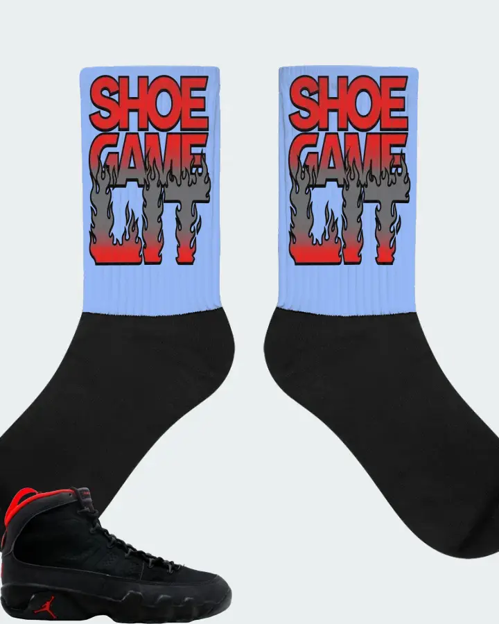 Jordan 9 OG Sneaker Matching Carolina Blue Socks - Shoe Game Lit Refreshed