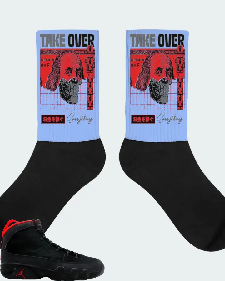 Jordan 9 OG Sneaker Matching Carolina Blue Socks - Take Over