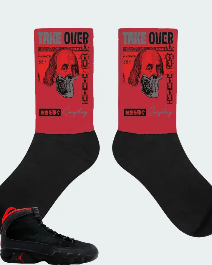 Jordan 9 OG Sneaker Matching Red Socks - Take Over