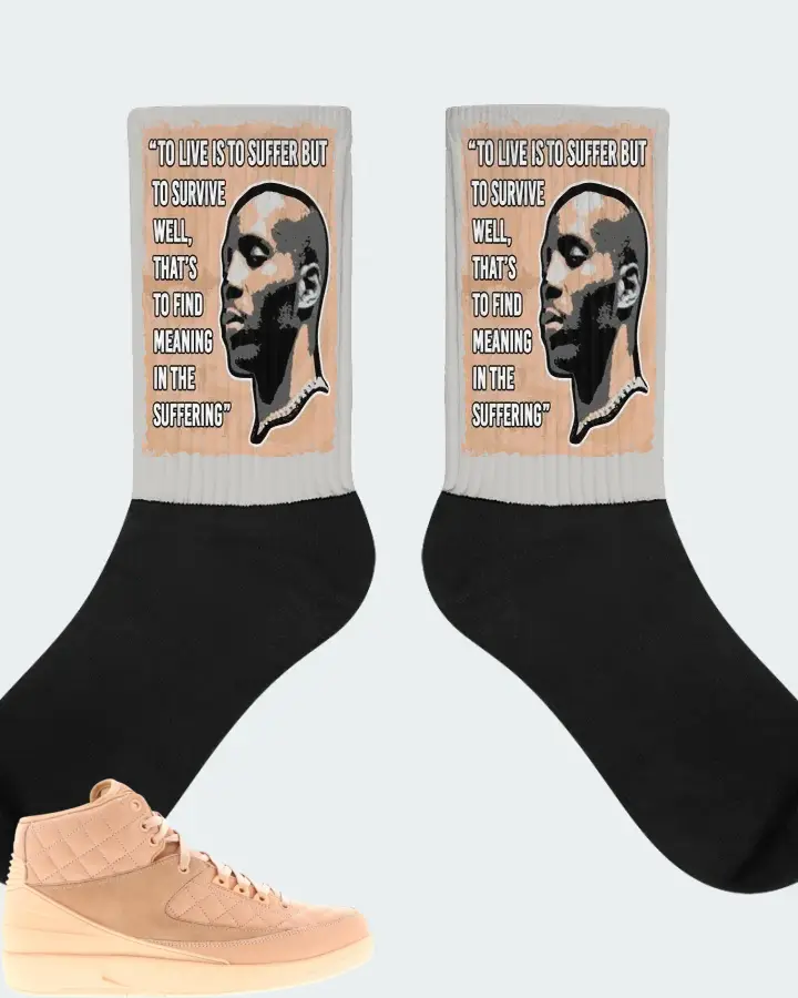 Jordan 2 Retro Sneaker Matching Grey Socks - DMX Suffer Quote