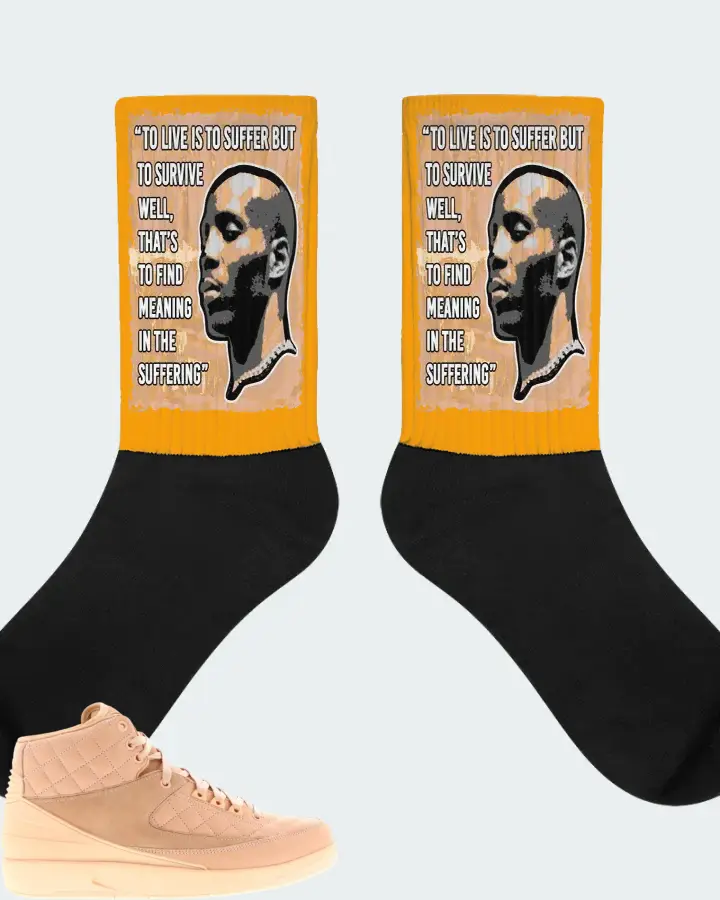 Jordan 2 Retro Sneaker Matching Gold Socks - DMX Suffer Quote