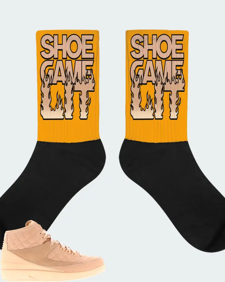 Jordan 2 Retro Sneaker Matching Gold Socks - Shoe Game Lit Refreshed